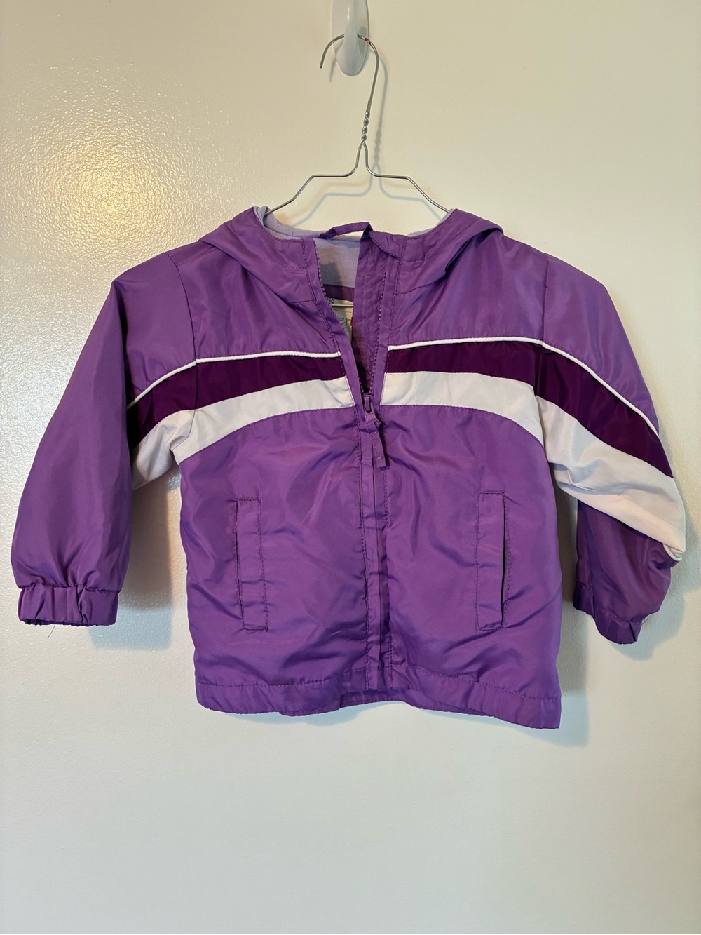 Wonderkids Purple Hooded Raincoat with White & Dark Purple Accents